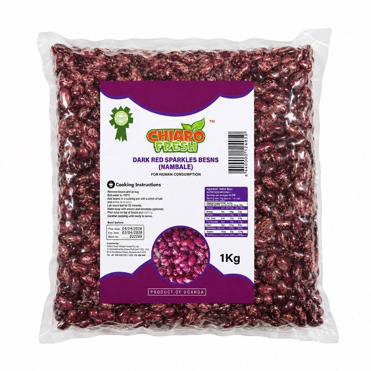 Chiaro Fresh Dark Red Sparkles Beans Nambale 1kg - beans & pulses at Horseed Enterprises, Melbourne