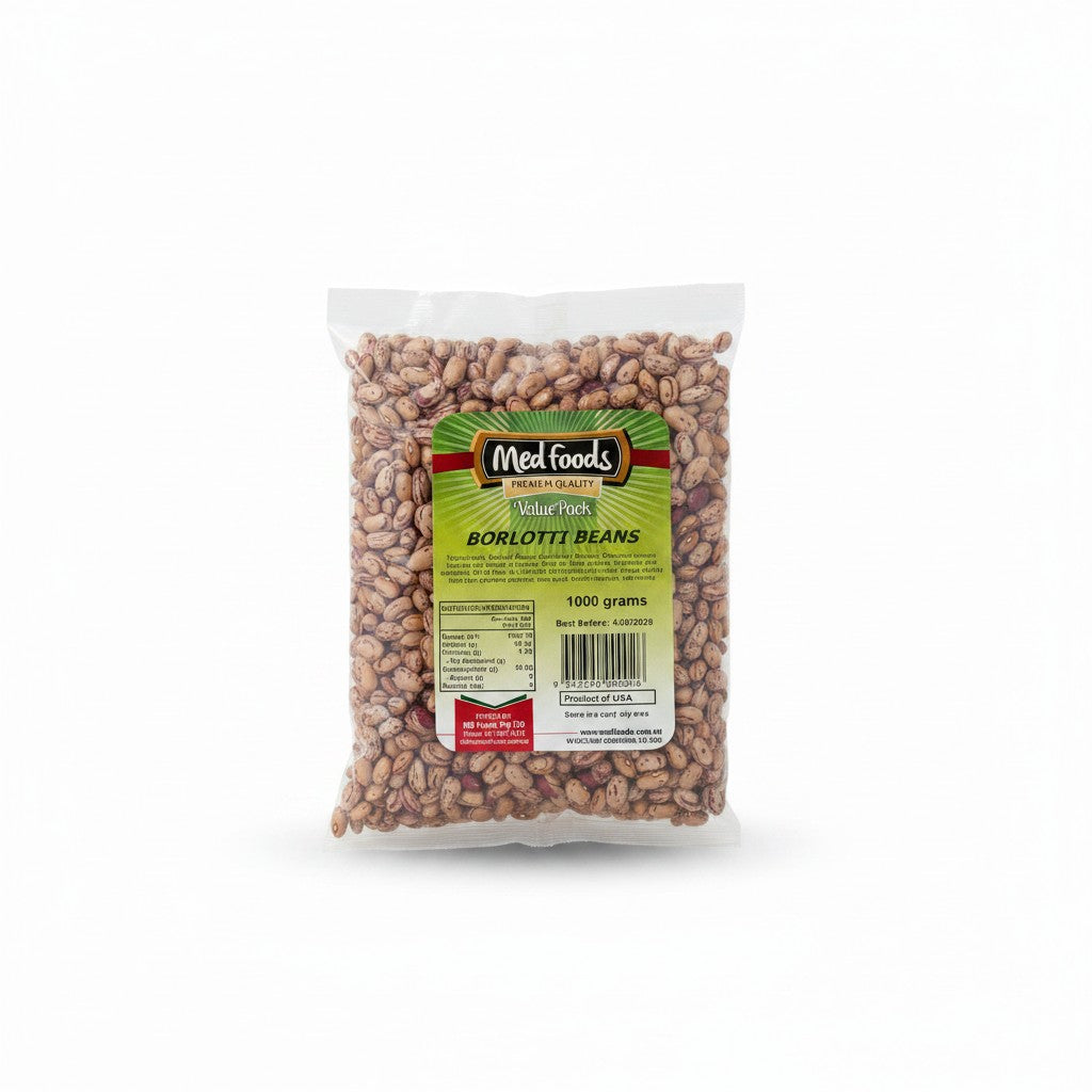 MedFoods Borlotti Beans 1kg - beans & pulses at Horseed Enterprises, Melbourne