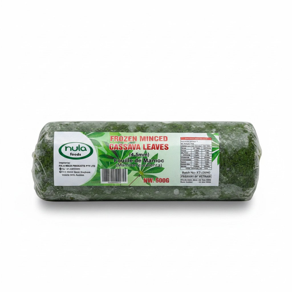 Nula Frozen Minced Cassava Leaves (Roll) 500g - frozen African & halal food at Horseed Enterprises, Melbourne